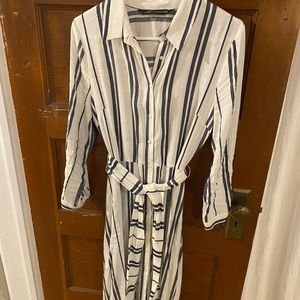 Zara MIDI Linen Dress with Tie belt